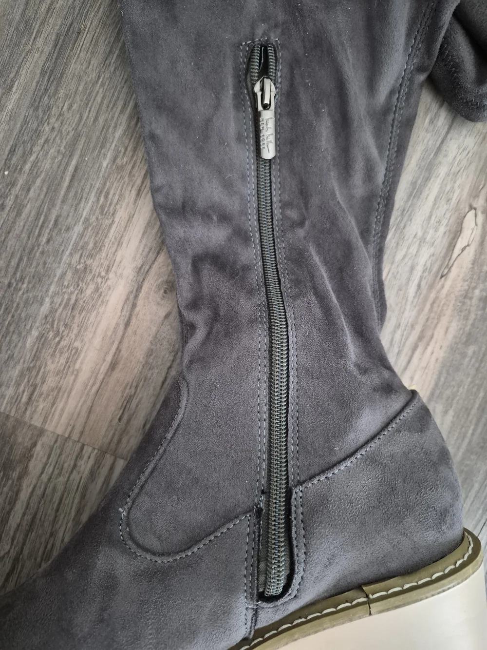 Nicole Miller Charcoal Gray Over-the-Knee Suede Boots with Cream Lug Sole